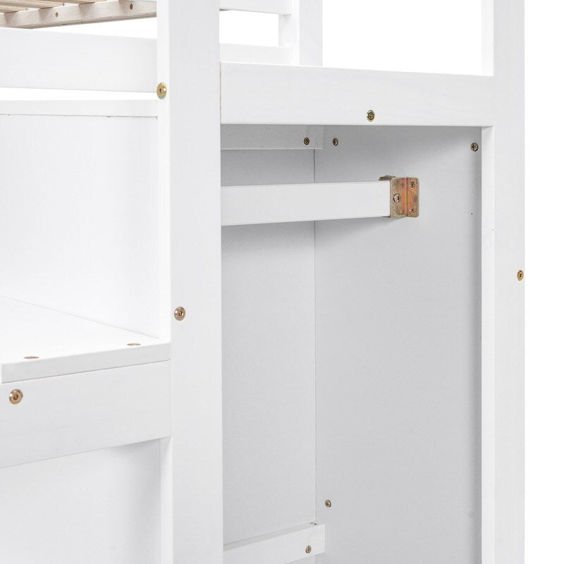 Full Size Loft Bed with Hidden Storage, Wooden Storage Bed Frame with Built-in Storage Wardrobe and Staircase, Grey