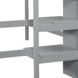 Full Size Loft Bed with Hidden Storage, Wooden Storage Bed Frame with Built-in Storage Wardrobe and Staircase, Grey