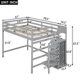 Full Size Loft Bed with Hidden Storage, Wooden Storage Bed Frame with Built-in Storage Wardrobe and Staircase, Grey