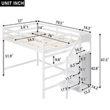 Full Size Loft Bed with Hidden Storage, Wooden Storage Bed Frame with Built-in Storage Wardrobe and Staircase, Grey