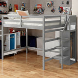 Full Size Loft Bed with Hidden Storage, Wooden Storage Bed Frame with Built-in Storage Wardrobe and Staircase, Grey