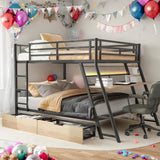 Full Size Metal Bunk Bed with Built-in Desk, Light and 2 Drawers, Black