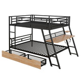 Full Size Metal Bunk Bed with Built-in Desk, Light and 2 Drawers, Black