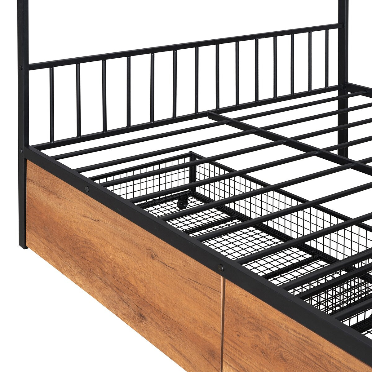 Full Size Metal House Bed with Two Drawers