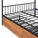 Full Size Metal House Bed with Two Drawers