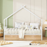 Full Size Metal House Bed with Two Drawers