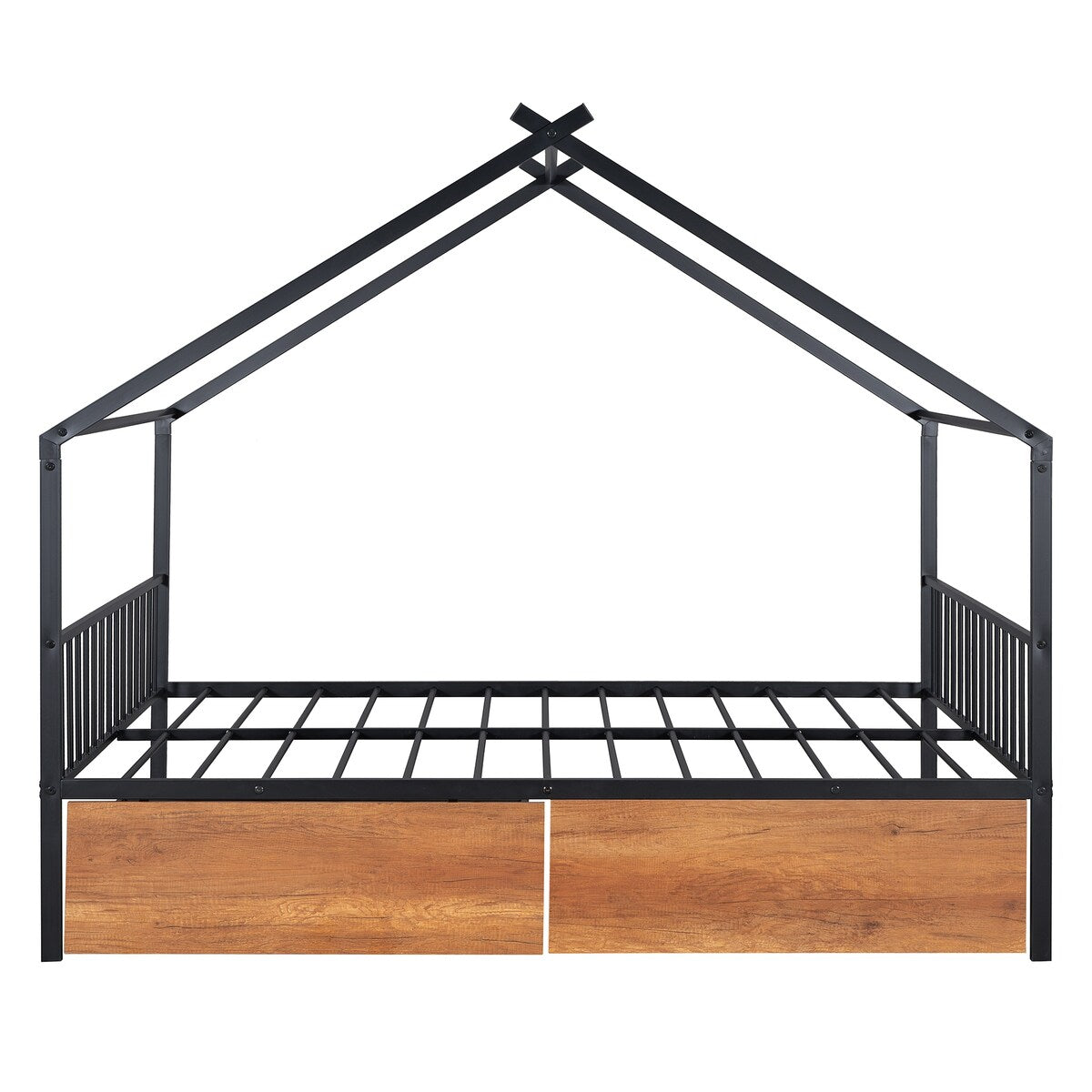 Full Size Metal House Bed with Two Drawers
