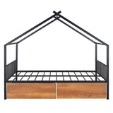 Full Size Metal House Bed with Two Drawers