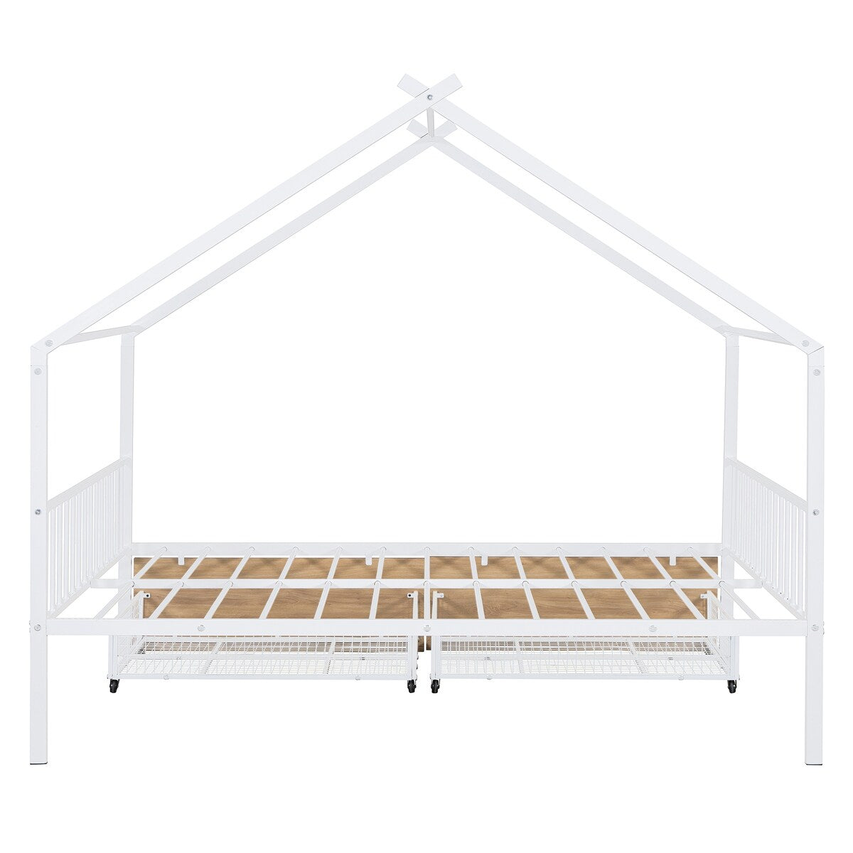 Full Size Metal House Bed with Two Drawers