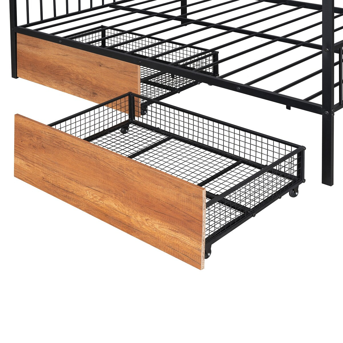 Full Size Metal House Bed with Two Drawers