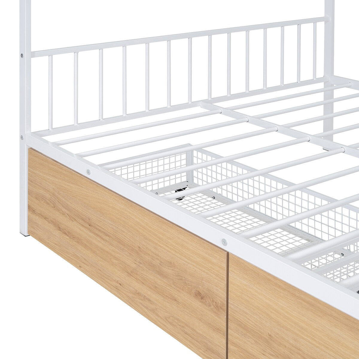 Full Size Metal House Bed with Two Drawers