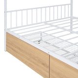 Full Size Metal House Bed with Two Drawers