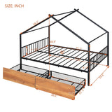 Full Size Metal House Bed with Two Drawers