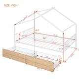 Full Size Metal House Bed with Two Drawers