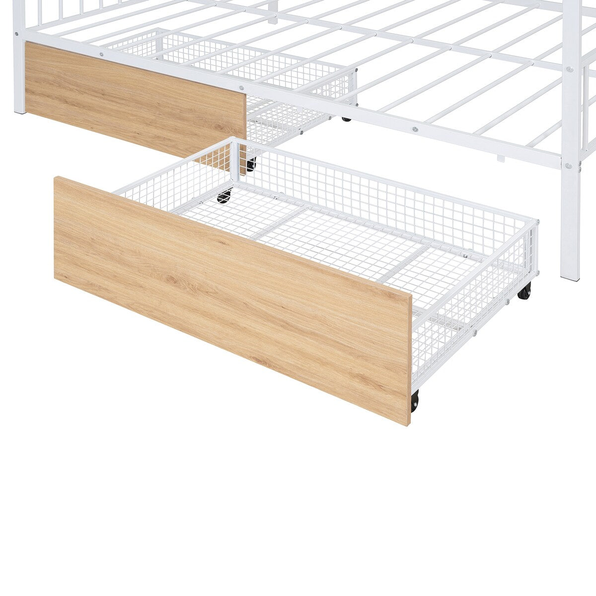 Full Size Metal House Bed with Two Drawers