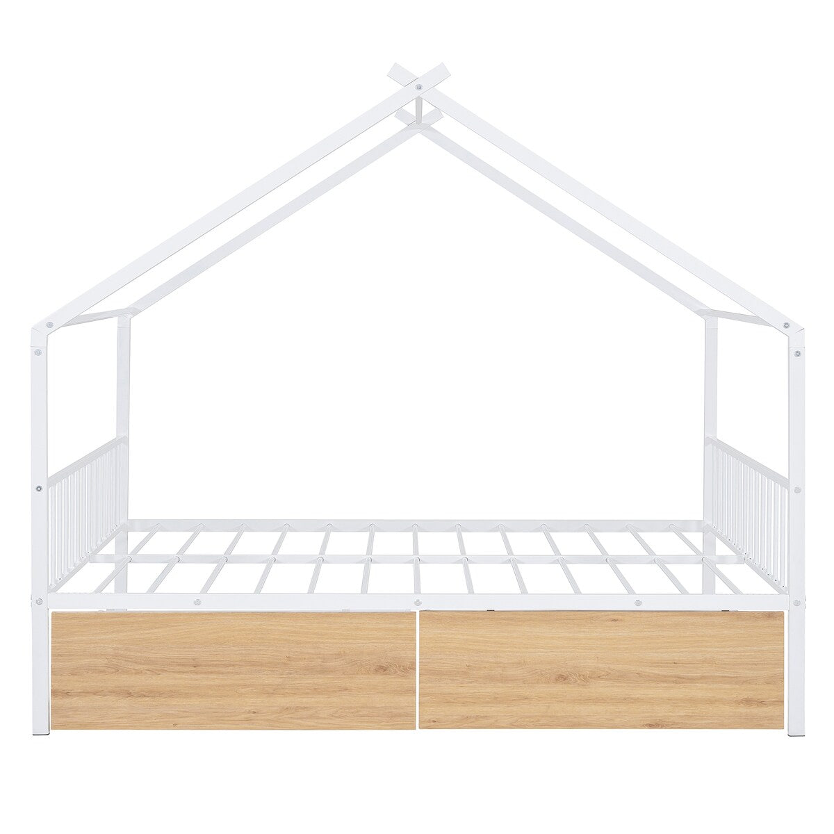 Full Size Metal House Bed with Two Drawers
