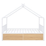 Full Size Metal House Bed with Two Drawers