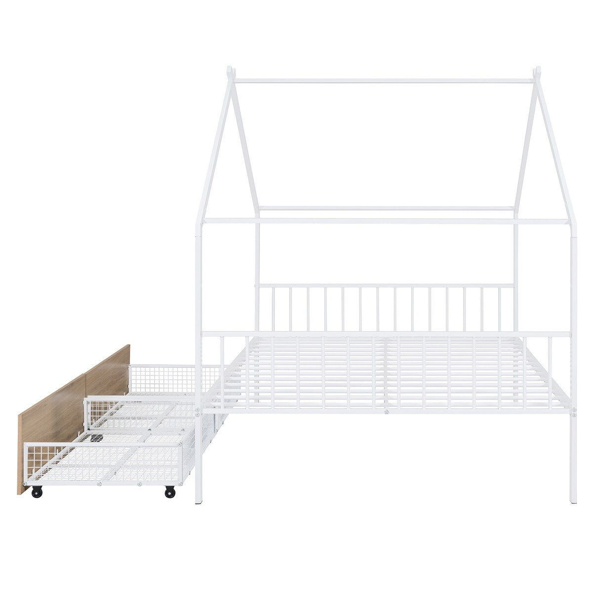 Full Size Metal House Bed with Two Drawers