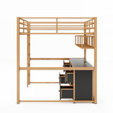 Full Size Metal Loft Bed with Desk, Drawers and Bedside Tray, Charging Station, USB and socket, Easy to Assemble