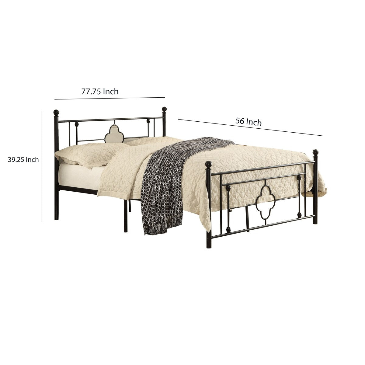 Full Size Metal Platform Bed with Quatrefoil Design Inlay, Black