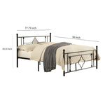 Full Size Metal Platform Bed with Quatrefoil Design Inlay, Black