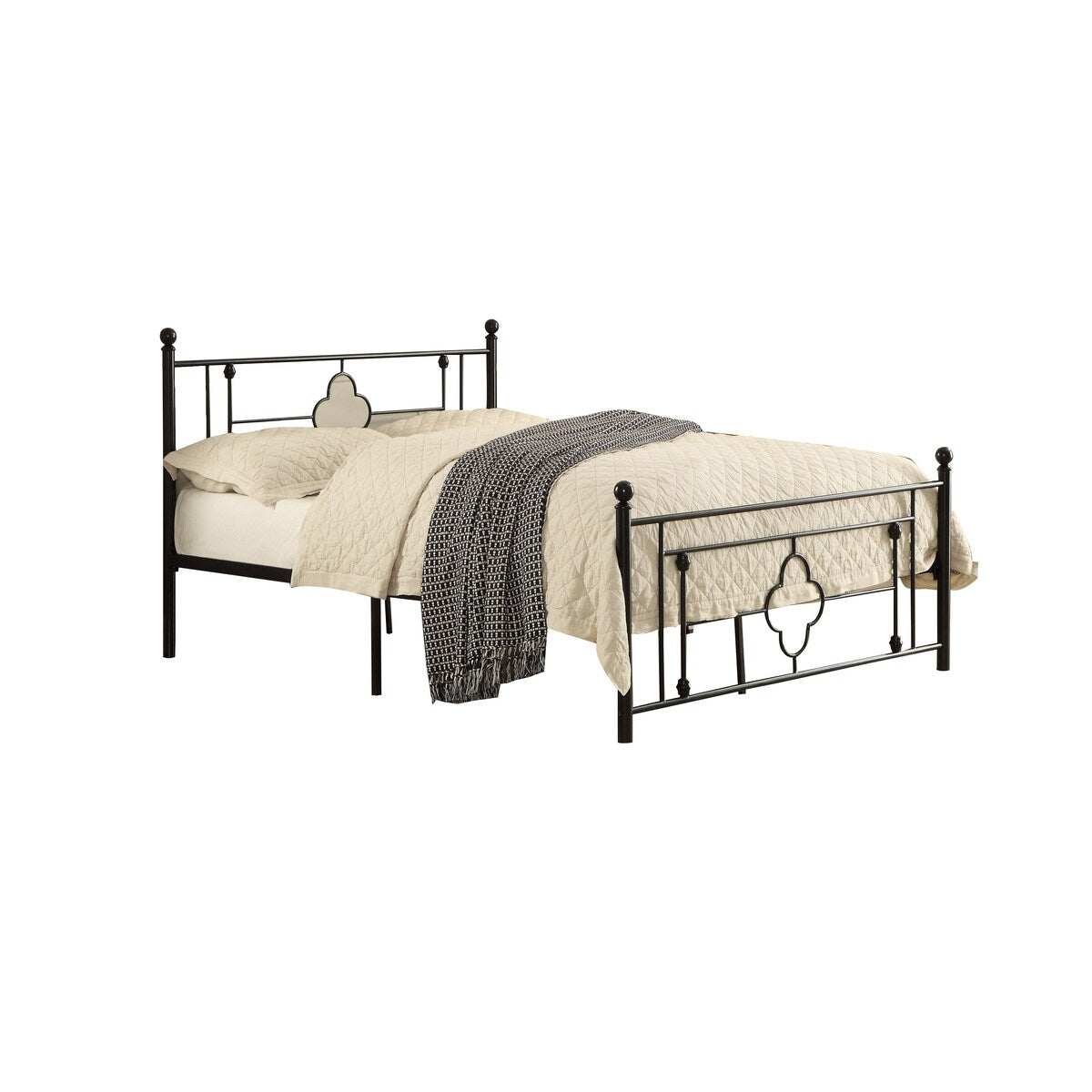 Full Size Metal Platform Bed with Quatrefoil Design Inlay, Black