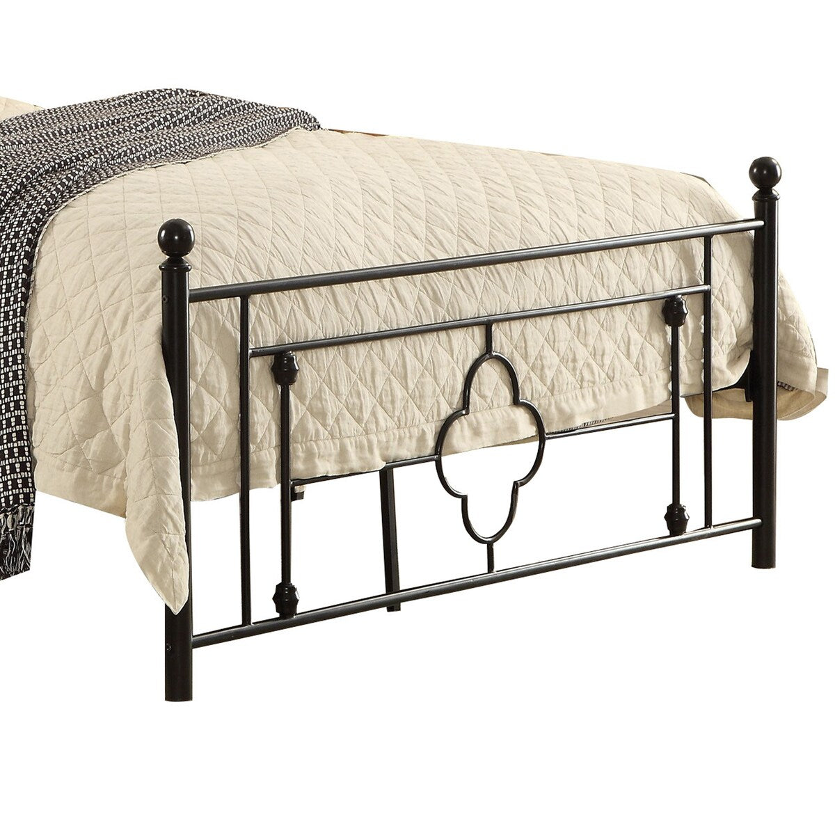 Full Size Metal Platform Bed with Quatrefoil Design Inlay, Black