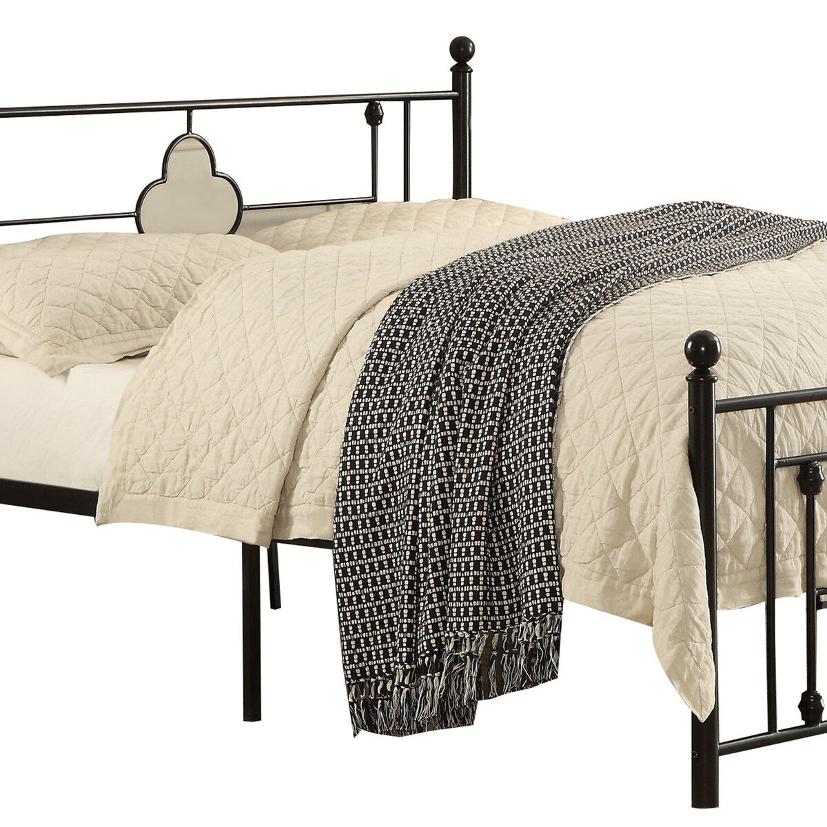 Full Size Metal Platform Bed with Quatrefoil Design Inlay, Black