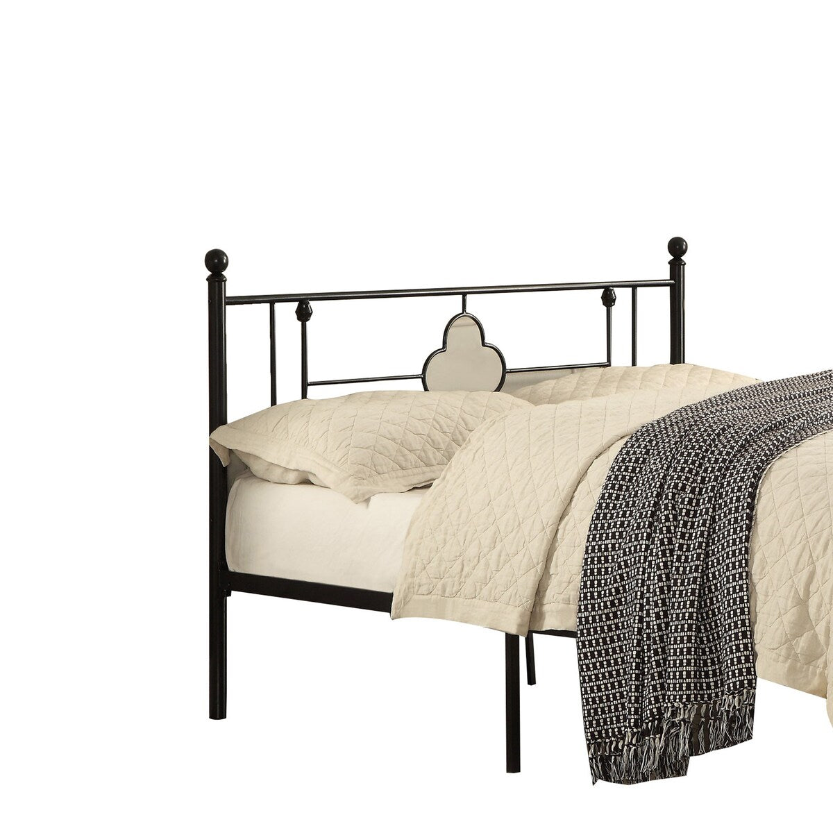 Full Size Metal Platform Bed with Quatrefoil Design Inlay, Black