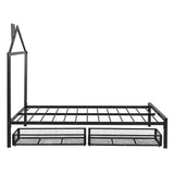 Full Size Metal Platform Bed,House-Shaped Headboard Design,two drawers,Black