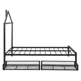 Full Size Metal Platform Bed,House-Shaped Headboard Design,two drawers,Black