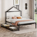Full Size Metal Platform Bed,House-Shaped Headboard Design,two drawers,Black