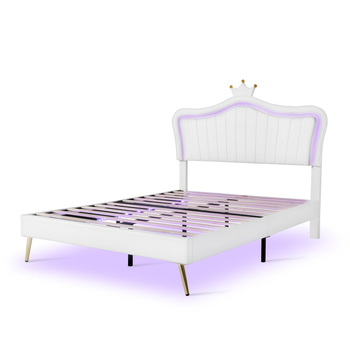 Full/Queen Size Modern Upholstered Princess Bed With Crown Headboard And LED Lights