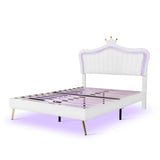 Full/Queen Size Modern Upholstered Princess Bed With Crown Headboard And LED Lights