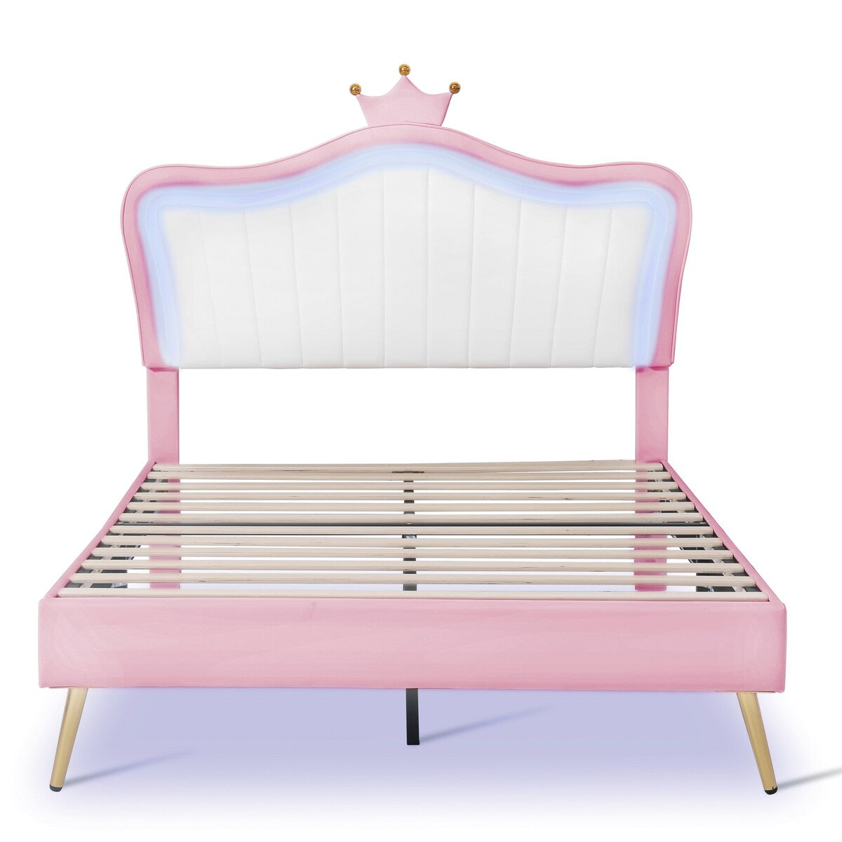Full/Queen Size Modern Upholstered Princess Bed With Crown Headboard And LED Lights