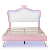 Full/Queen Size Modern Upholstered Princess Bed With Crown Headboard And LED Lights