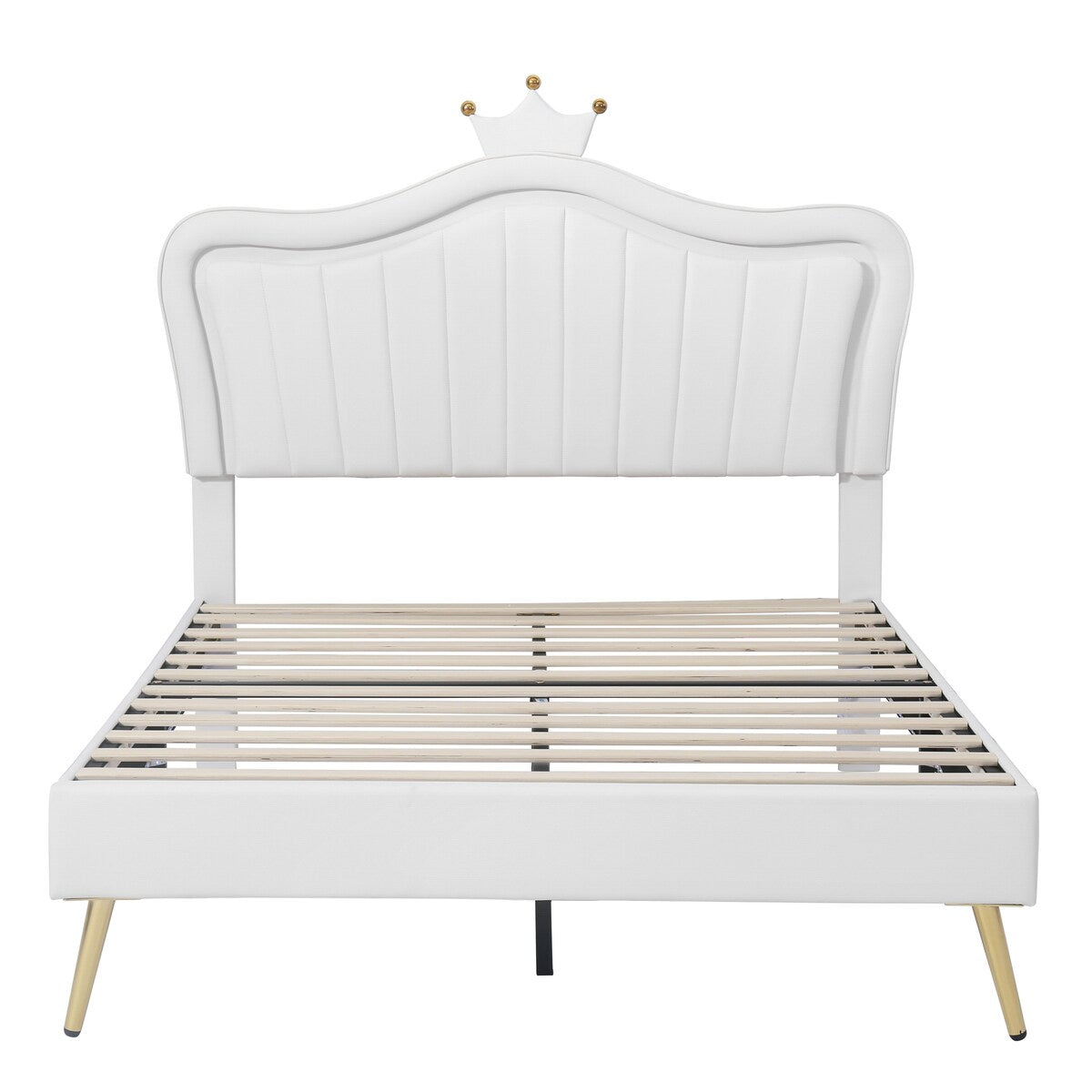 Full/Queen Size Modern Upholstered Princess Bed With Crown Headboard And LED Lights