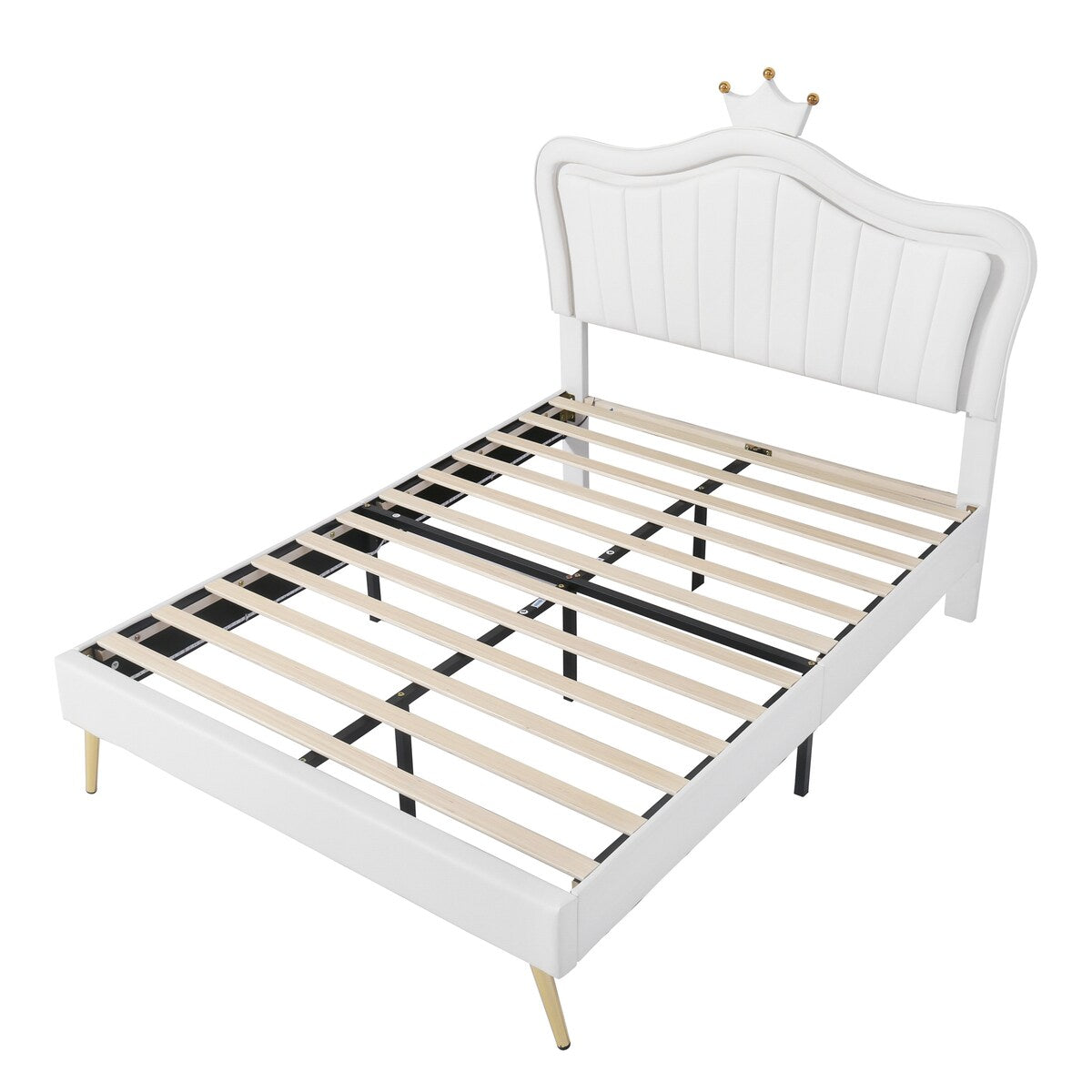 Full/Queen Size Modern Upholstered Princess Bed With Crown Headboard And LED Lights