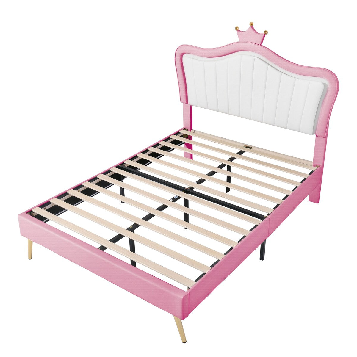 Full/Queen Size Modern Upholstered Princess Bed With Crown Headboard And LED Lights