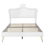 Full/Queen Size Modern Upholstered Princess Bed With Crown Headboard And LED Lights