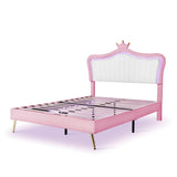 Full/Queen Size Modern Upholstered Princess Bed With Crown Headboard And LED Lights