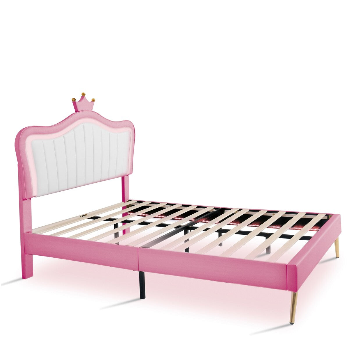 Full/Queen Size Modern Upholstered Princess Bed With Crown Headboard And LED Lights