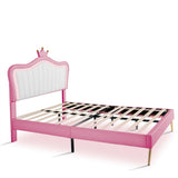 Full/Queen Size Modern Upholstered Princess Bed With Crown Headboard And LED Lights