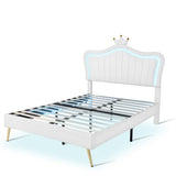 Full/Queen Size Modern Upholstered Princess Bed With Crown Headboard And LED Lights