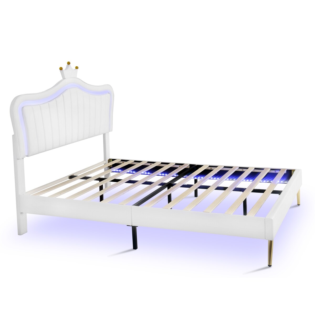 Full/Queen Size Modern Upholstered Princess Bed With Crown Headboard And LED Lights