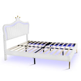 Full/Queen Size Modern Upholstered Princess Bed With Crown Headboard And LED Lights