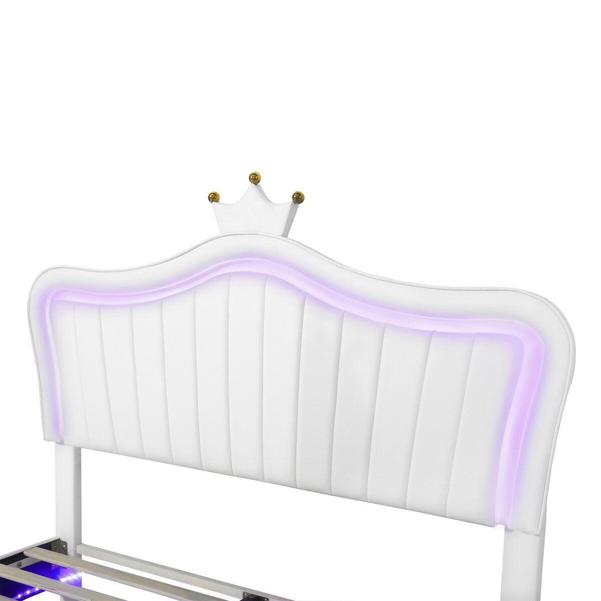 Full/Queen Size Modern Upholstered Princess Bed With Crown Headboard And LED Lights