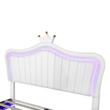 Full/Queen Size Modern Upholstered Princess Bed With Crown Headboard And LED Lights