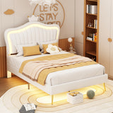 Full/Queen Size Modern Upholstered Princess Bed With Crown Headboard And LED Lights