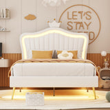 Full/Queen Size Modern Upholstered Princess Bed With Crown Headboard And LED Lights